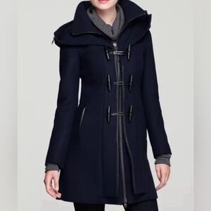 Mackage Black Wool Toggle Pea Coat with Hood